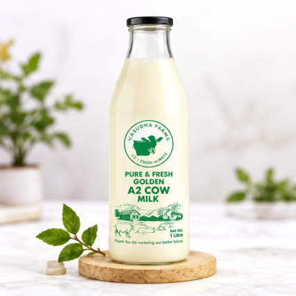 Golden A2 Cow Milk – Pure & Fresh Farm Milk | 1 Litre Glass Bottle