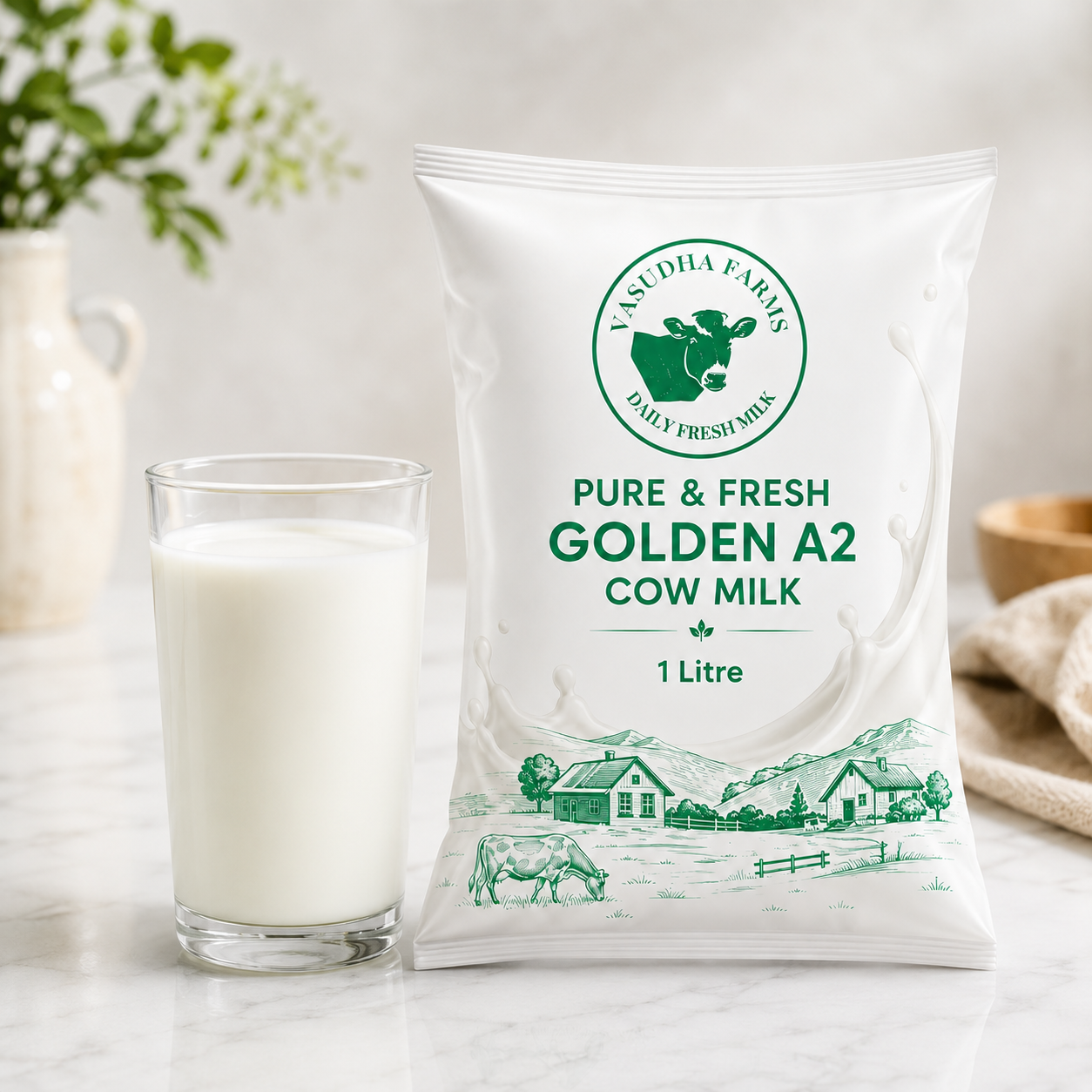 Golden A2 Cow Milk – Fresh Farm Milk Pouch | 1 Litre - Image 3