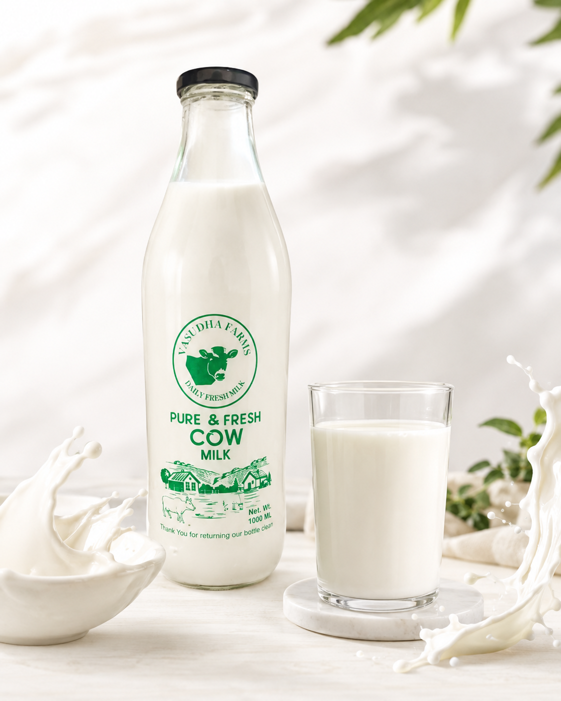 Golden A2 Cow Milk – Pure & Fresh Farm Milk | 1 Litre Glass Bottle - Image 2